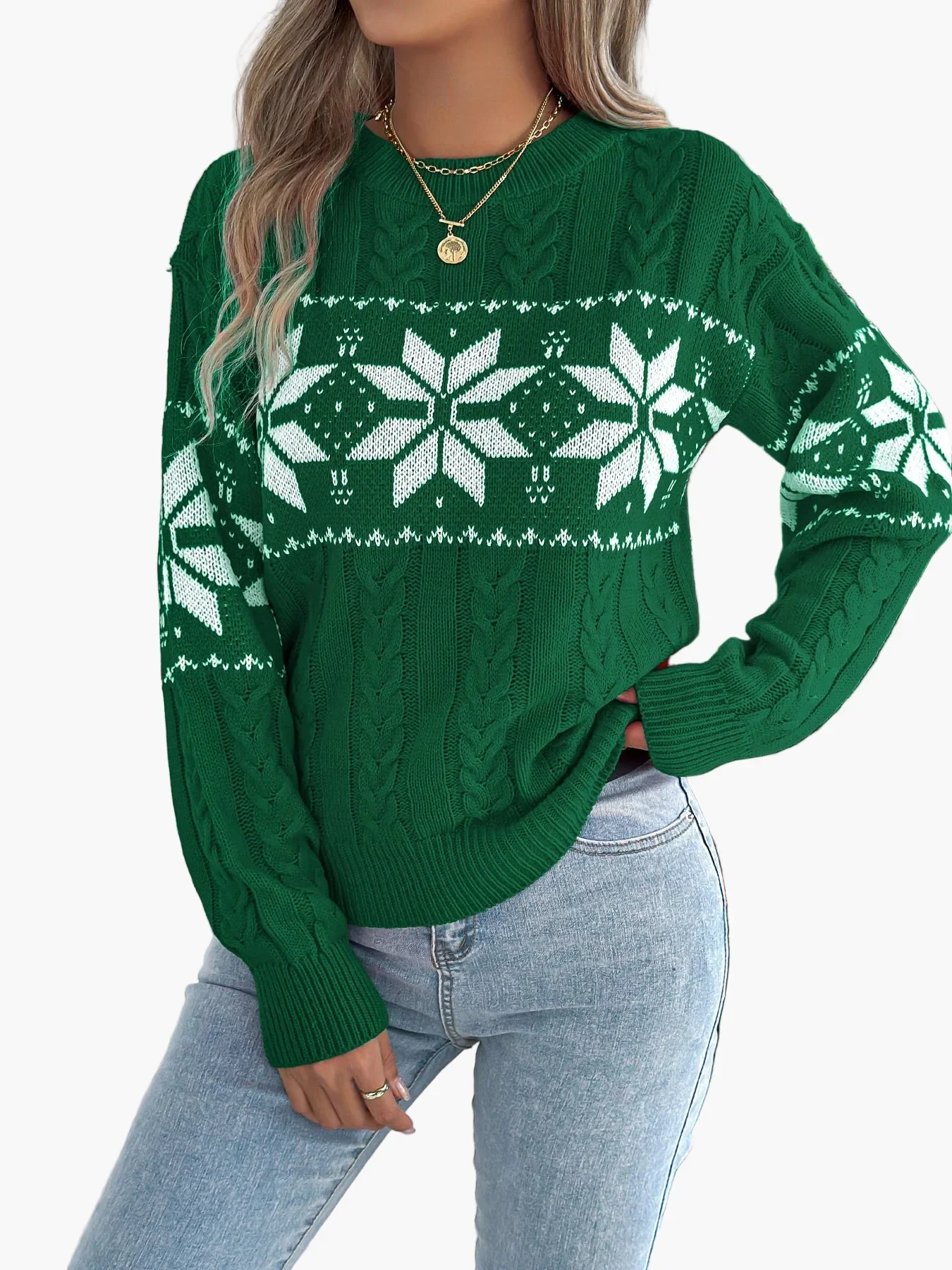 Pull de Noël femme style nordique à motif flocon, idéal pour l'hiver et les fêtes - Image 7
