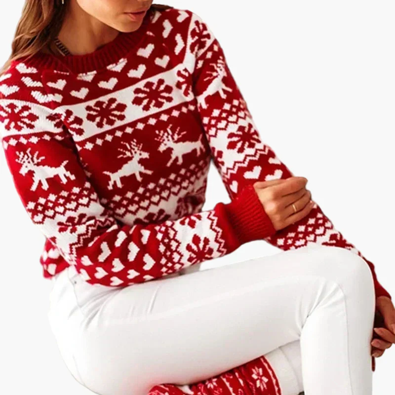 Pull de Noël femme style nordique à motifs rennes et flocons – Idéal pour l'hiver et les fêtes - Image 2