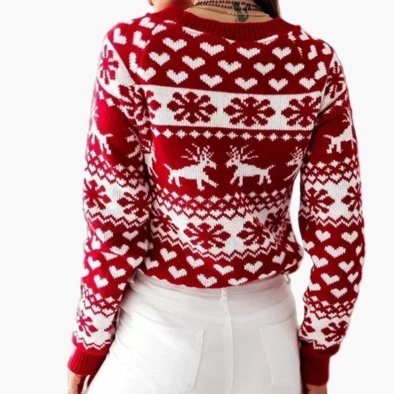 Pull de Noël femme style nordique à motifs rennes et flocons – Idéal pour l'hiver et les fêtes - Image 3