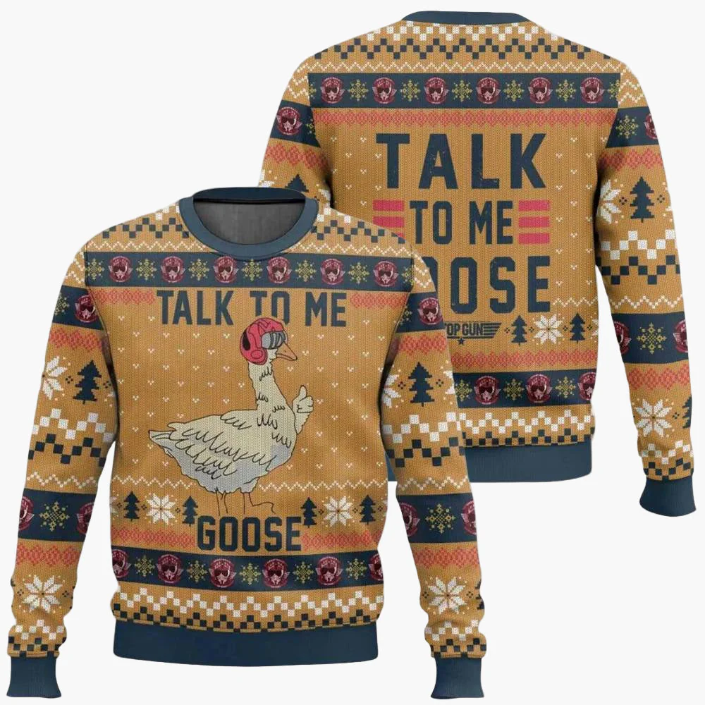 Pull de Noël Homme Style Ugly Sweater Motif Oie Drôle « Talk to Me Goose » - Image 3