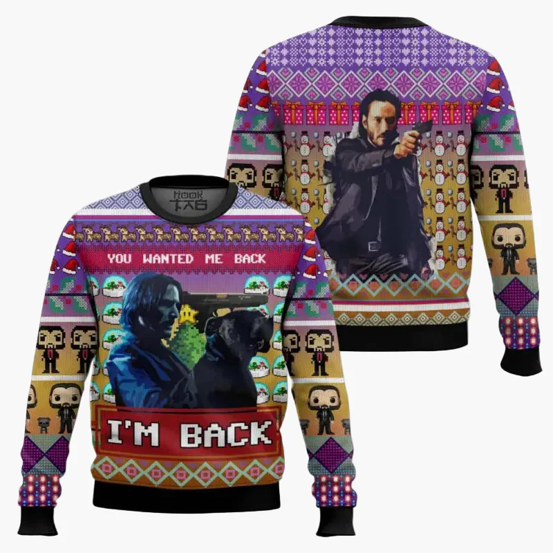 Pull de Noël homme style "Wick-Mas" drôle et original pour fans de cinéma – Sweatshirt festif à motif - Image 3