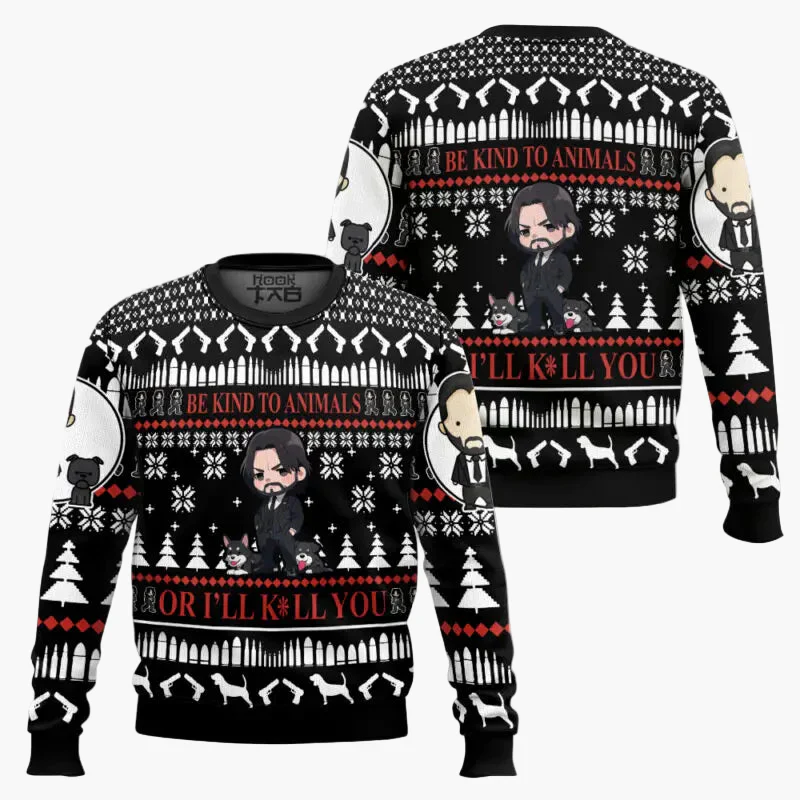 Pull de Noël homme style "Wick-Mas" drôle et original pour fans de cinéma – Sweatshirt festif à motif - Image 5