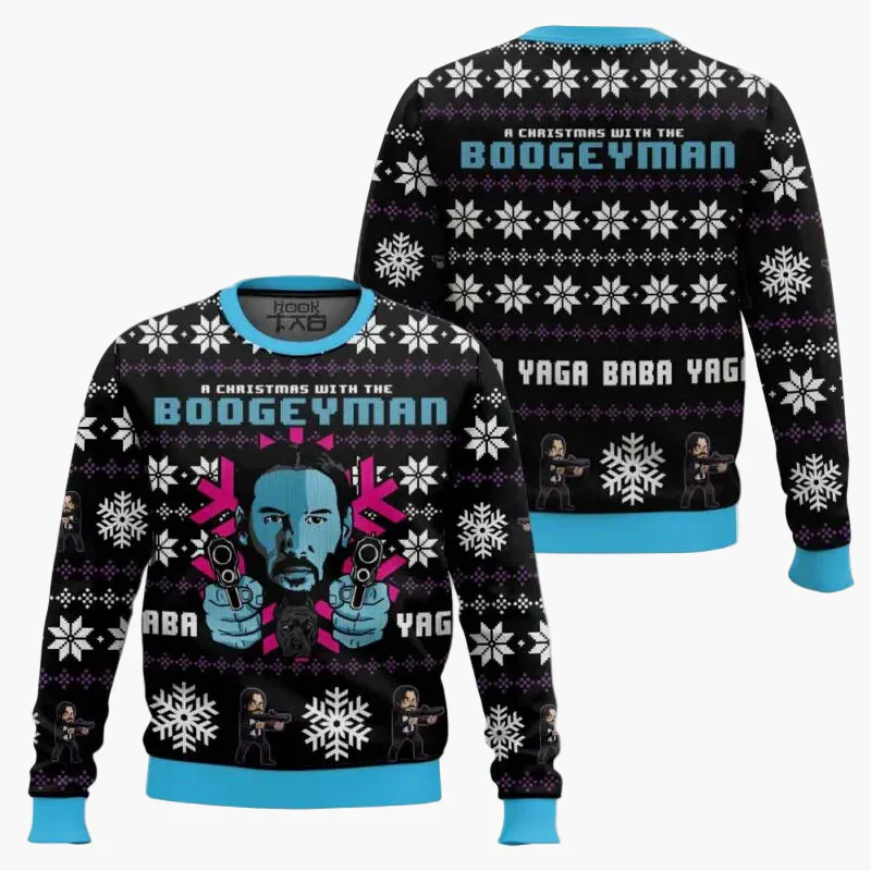 Pull de Noël homme style "Wick-Mas" drôle et original pour fans de cinéma – Sweatshirt festif à motif - Image 6