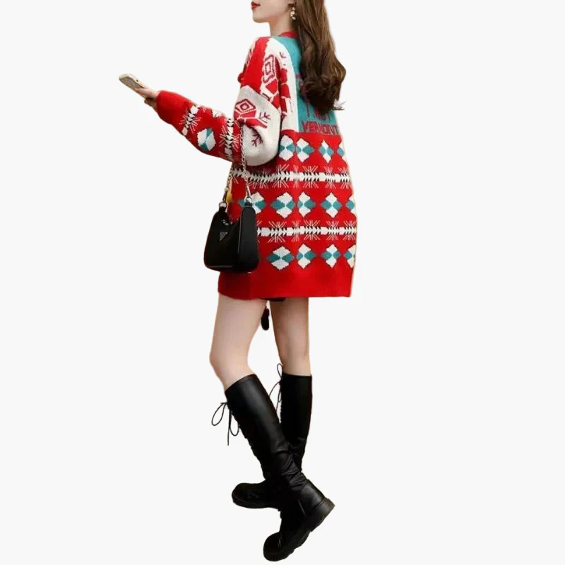 Pull de Noël original pour femme - Style ample, décor festif, idéal pour les fêtes - Image 2
