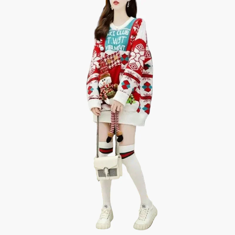 Pull de Noël original pour femme - Style ample, décor festif, idéal pour les fêtes - Image 3