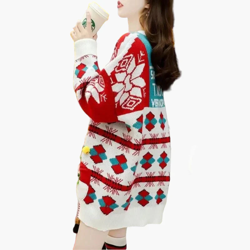 Pull de Noël original pour femme - Style ample, décor festif, idéal pour les fêtes - Image 4