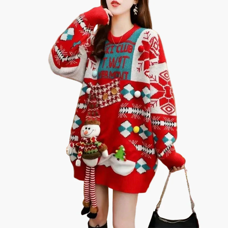 Pull de Noël original pour femme - Style ample, décor festif, idéal pour les fêtes - Image 6