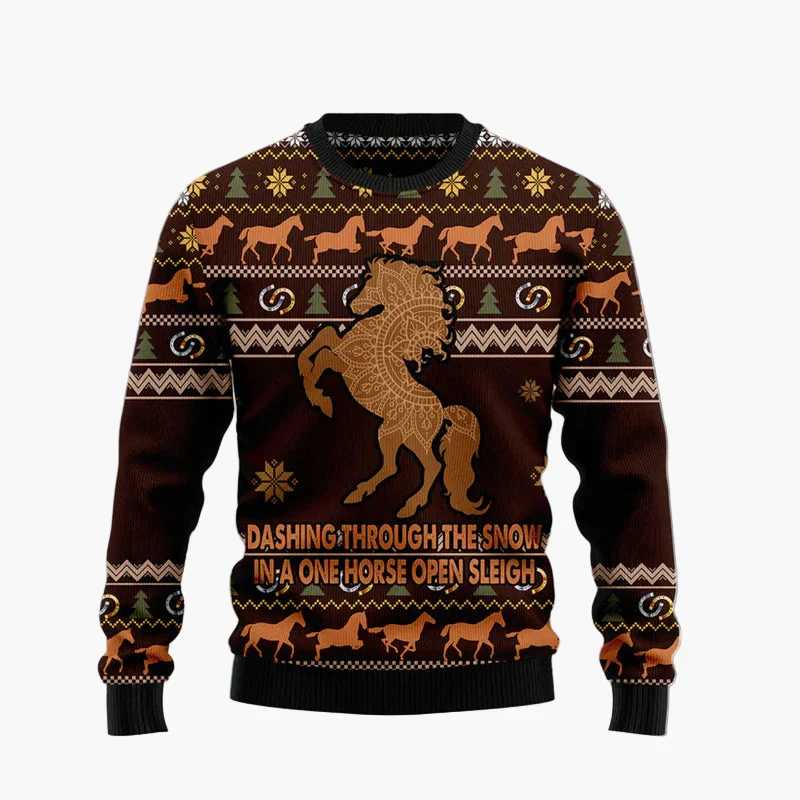 Pull de Noël original homme – Sweat à motif cheval humoristique, style fête et hiver - Image 5