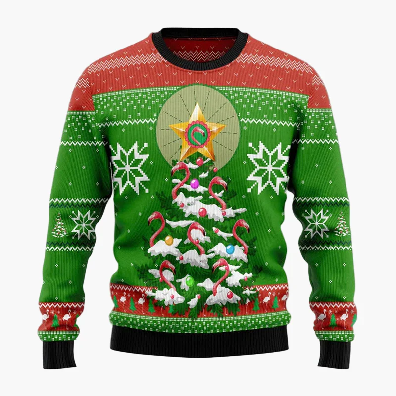 Pull de Noël fantaisie unisexe style "Ugly Christmas Sweater" avec flamants roses et message humoristique - Image 2
