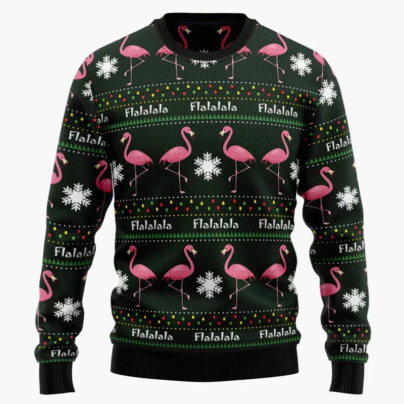 Pull de Noël fantaisie unisexe style "Ugly Christmas Sweater" avec flamants roses et message humoristique - Image 4