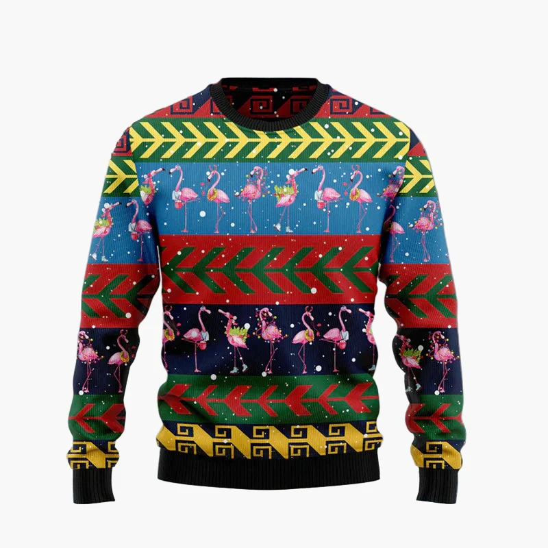 Pull de Noël fantaisie unisexe style "Ugly Christmas Sweater" avec flamants roses et message humoristique - Image 5