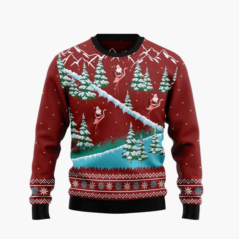 Pull de Noël fantaisie unisexe style "Ugly Christmas Sweater" avec flamants roses et message humoristique - Image 6