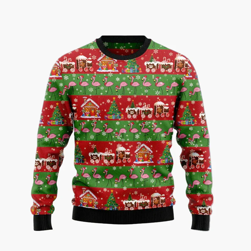Pull de Noël fantaisie unisexe style "Ugly Christmas Sweater" avec flamants roses et message humoristique - Image 7