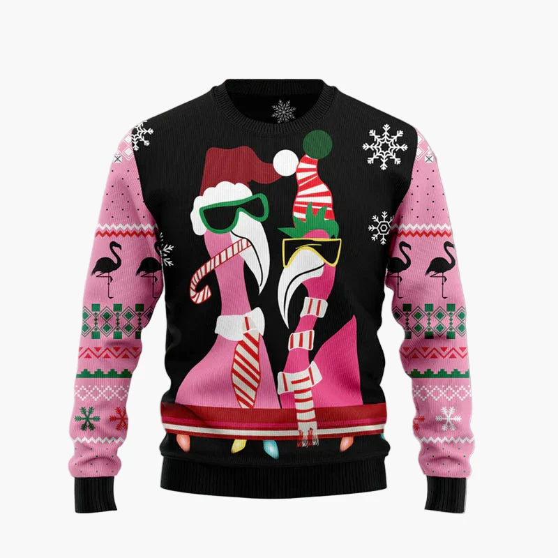 Pull de Noël fantaisie unisexe style "Ugly Christmas Sweater" avec flamants roses et message humoristique - Image 8