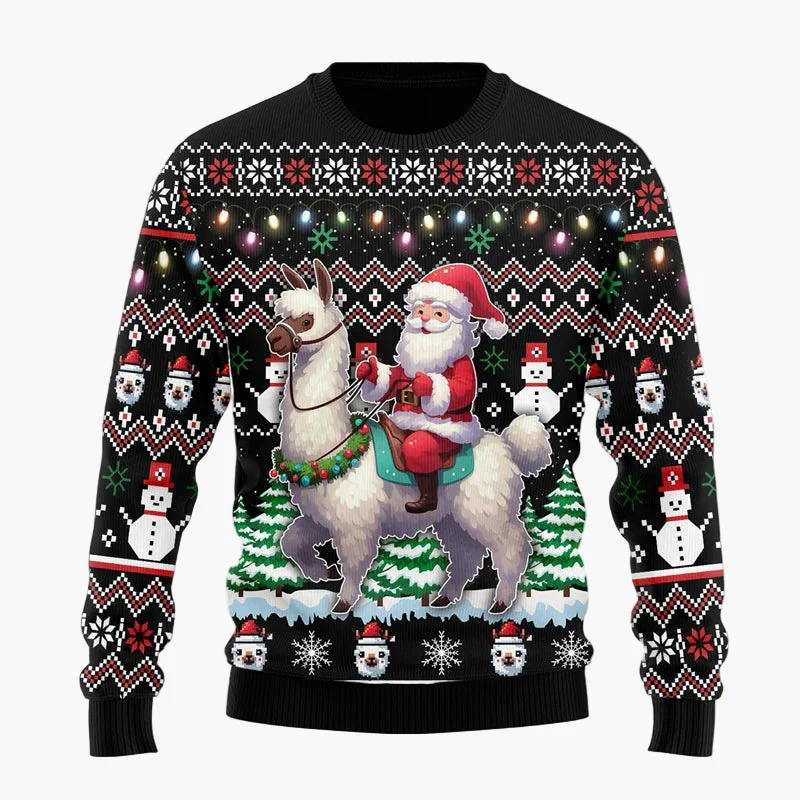 Pull de Noël Unisexe Lama Stylé à Motifs Festifs – Sweatshirt Hiver Humour Cadeau Original - Image 2
