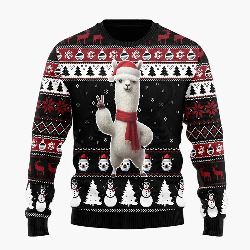Pull de Noël Unisexe Lama Stylé à Motifs Festifs – Sweatshirt Hiver Humour Cadeau Original - Image 3