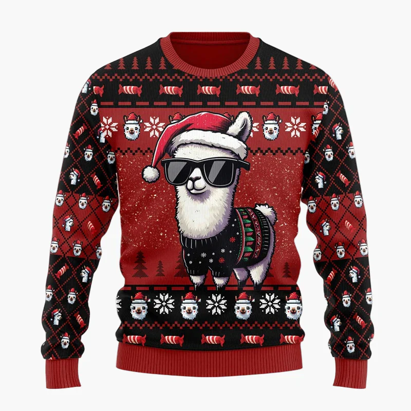 Pull de Noël Unisexe Lama Stylé à Motifs Festifs – Sweatshirt Hiver Humour Cadeau Original - Image 6