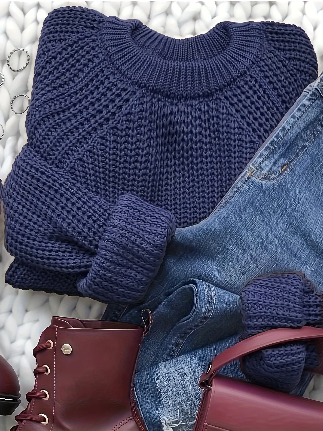 Pull-over décontracté pour femme style élégant col rond automne hiver - Image 2