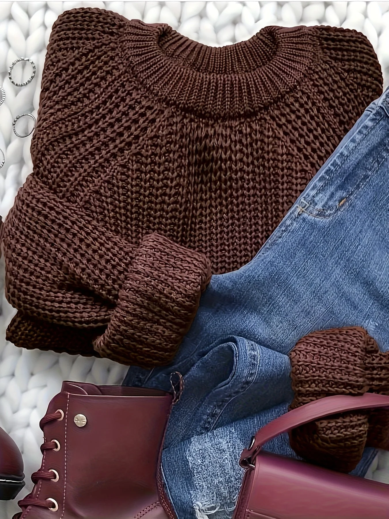 Pull-over décontracté pour femme style élégant col rond automne hiver - Image 3