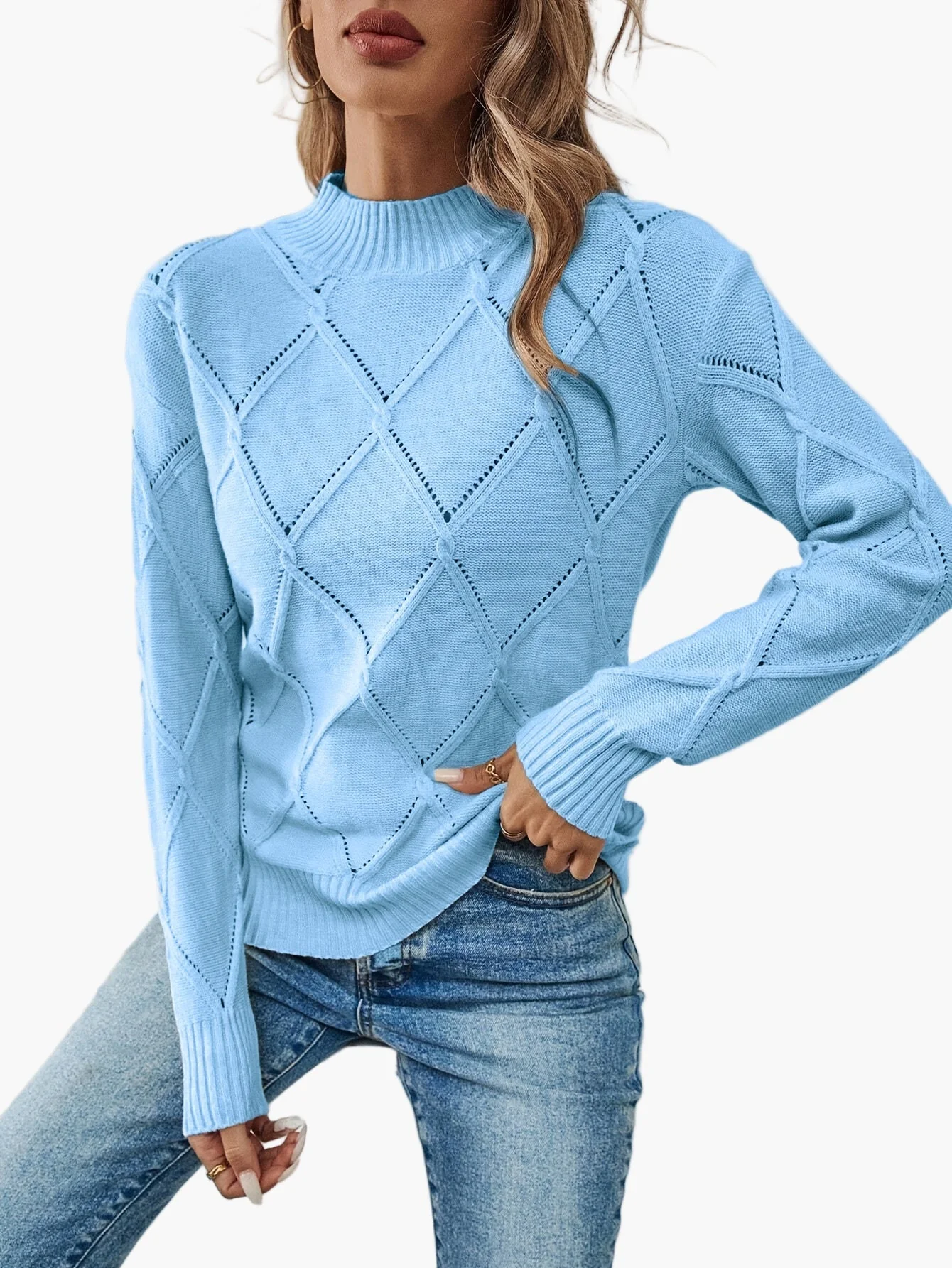 Pull-over femme élégant à motif géométrique manches longues pour usage quotidien ou bureau - Image 2