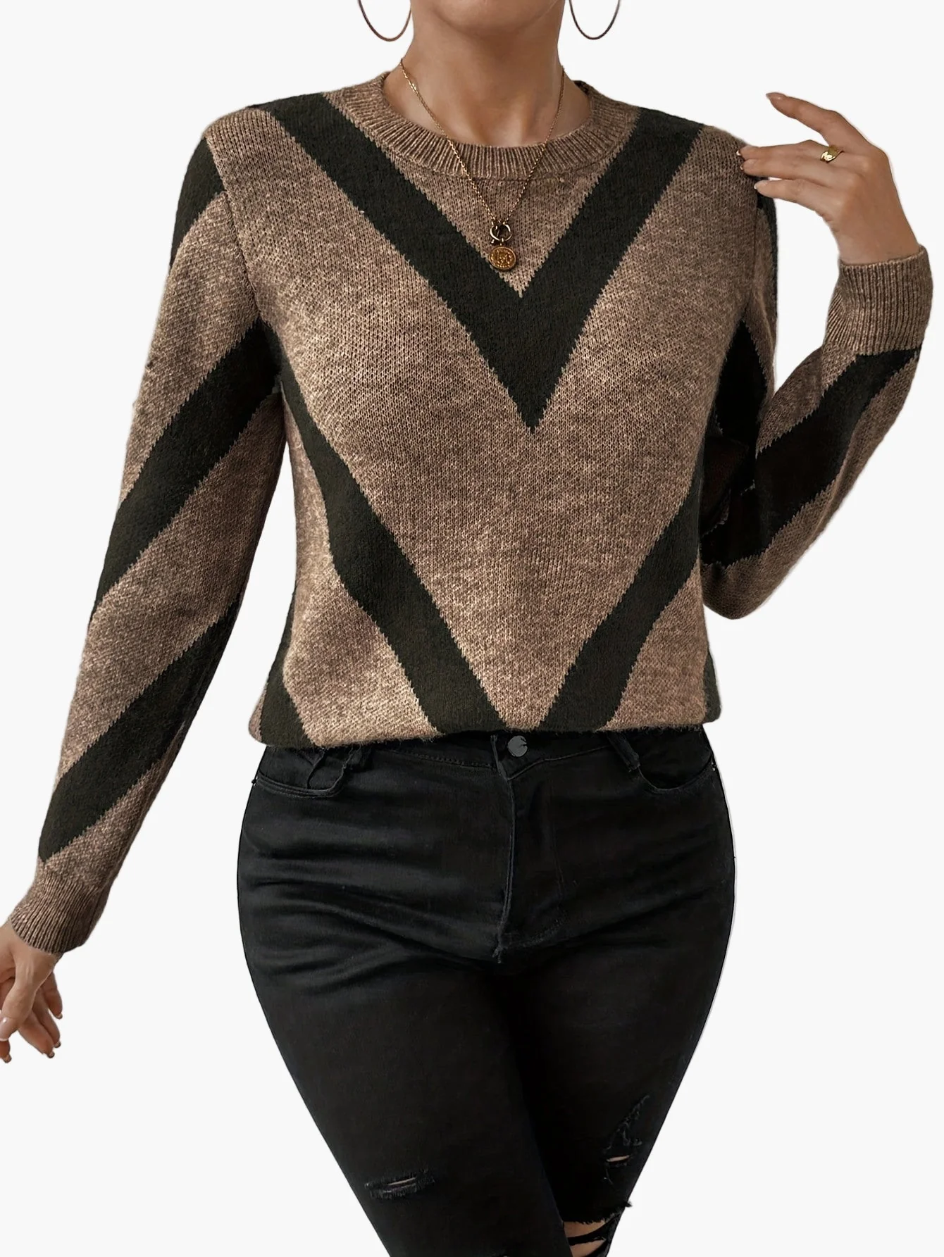 Pull-over femme élégant à motif géométrique style automne-hiver - Image 4