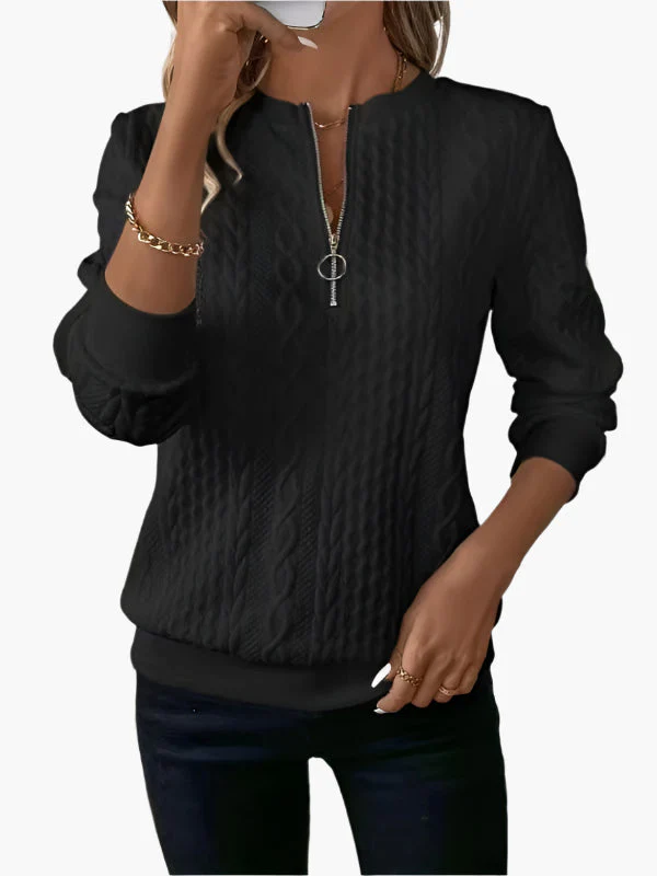 Pull-over Femme Style Casual Élégant à Motif Câble avec Fermeture Éclair – Idéal pour l’Automne et l’Hiver - Image 2
