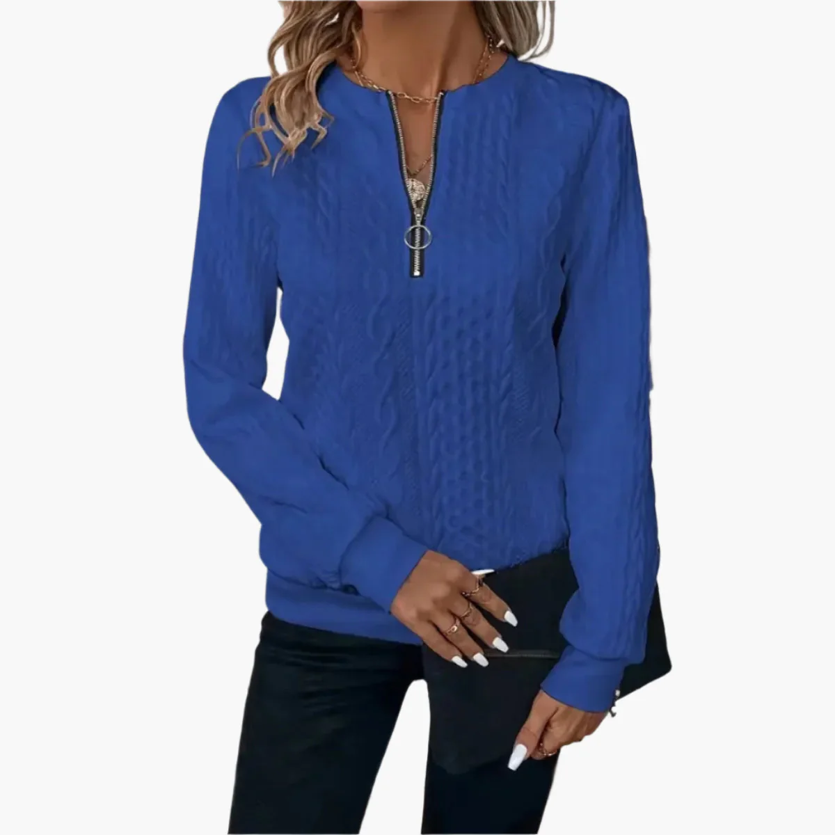 Pull-over Femme Style Casual Élégant à Motif Câble avec Fermeture Éclair – Idéal pour l’Automne et l’Hiver - Image 6