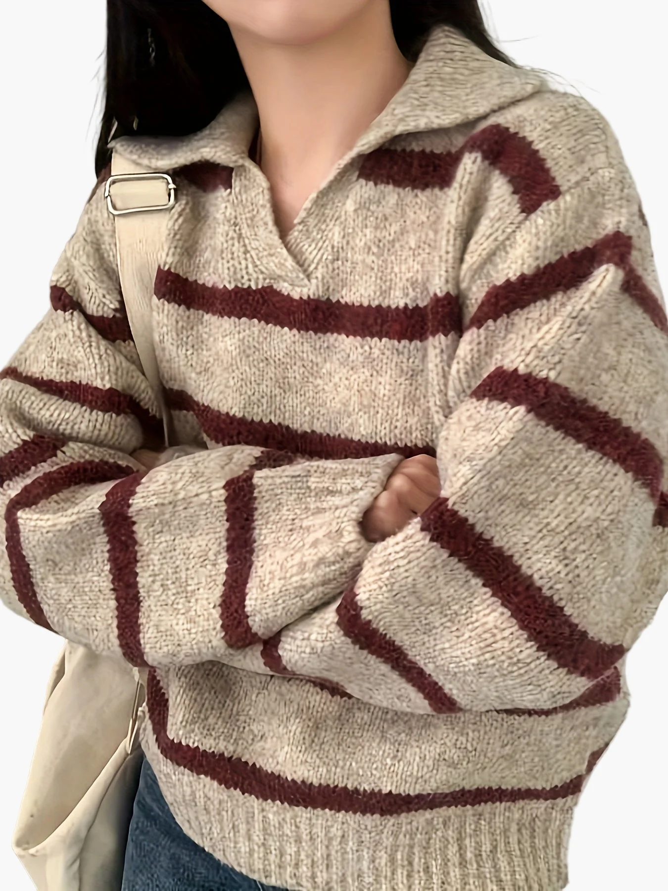 Pull-over femme style élégant à rayures larges pour automne-hiver - Image 2