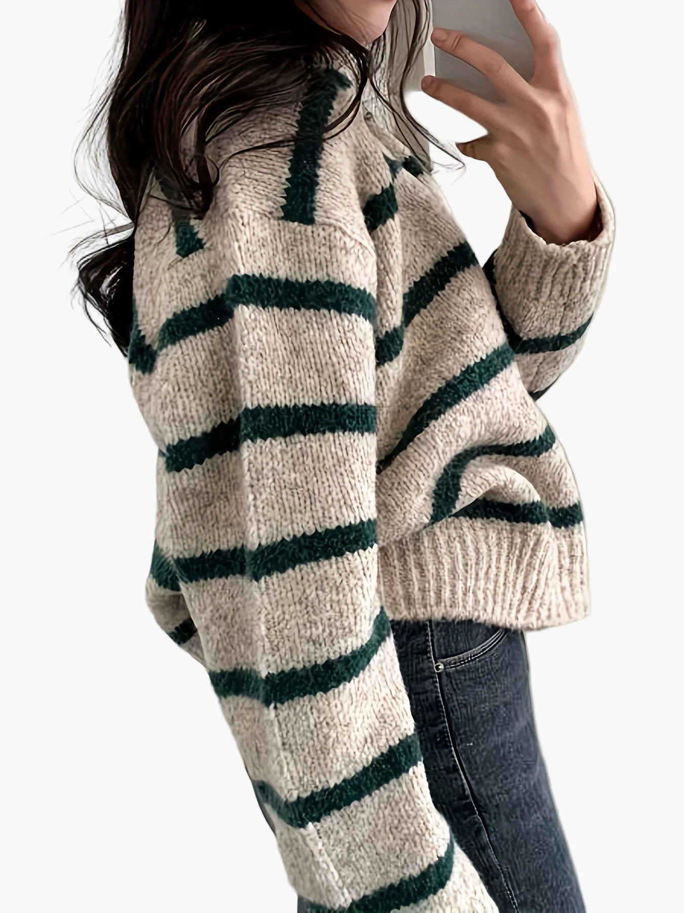 Pull-over femme style élégant à rayures larges pour automne-hiver - Image 5
