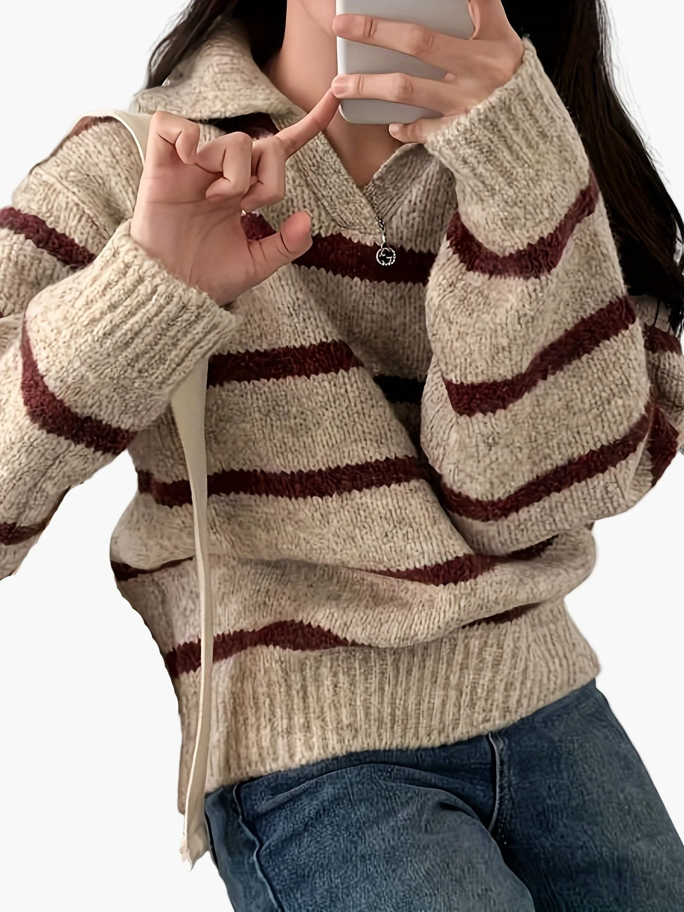 Pull-over femme style élégant à rayures larges pour automne-hiver - Image 6