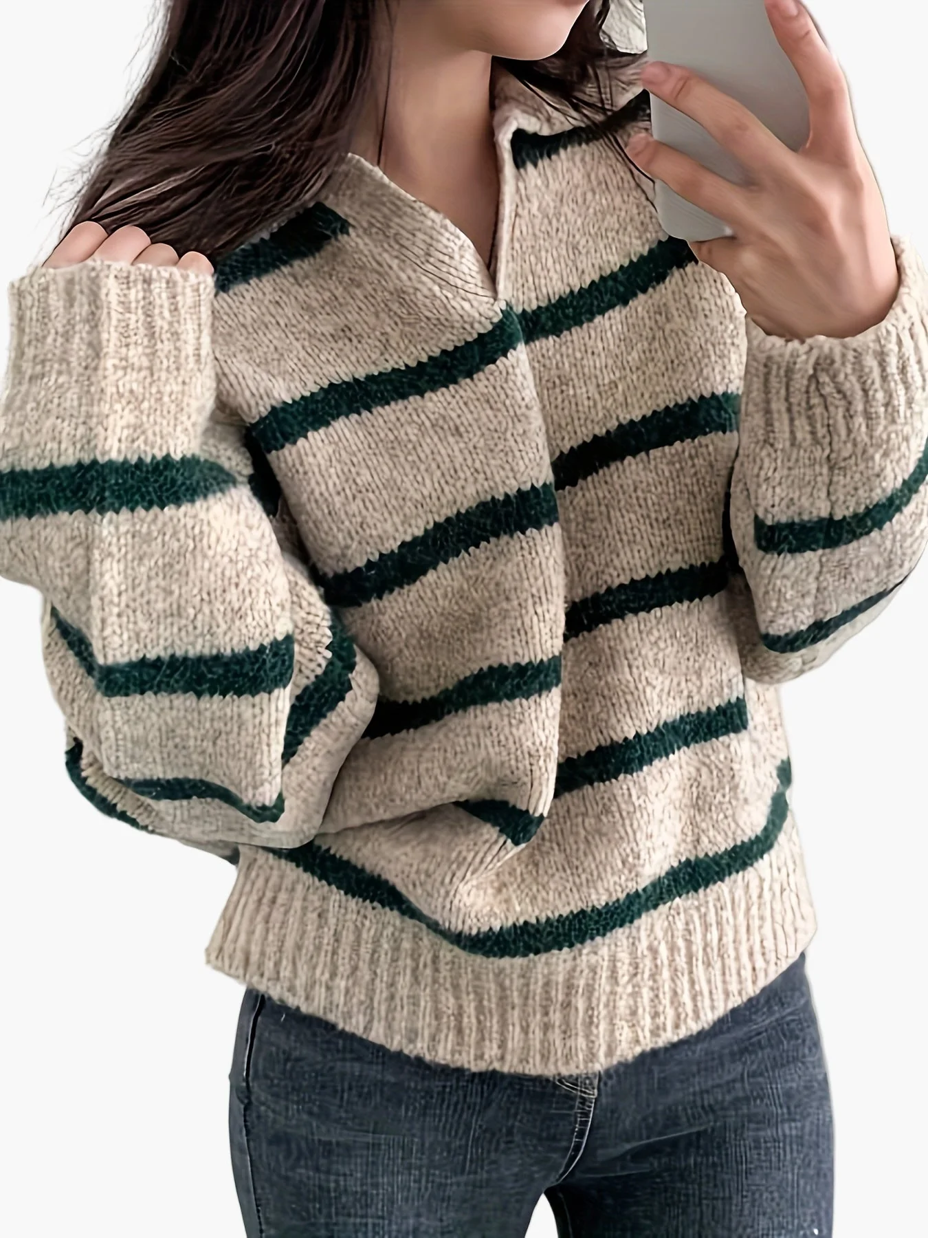Pull-over femme style élégant à rayures larges pour automne-hiver - Image 7
