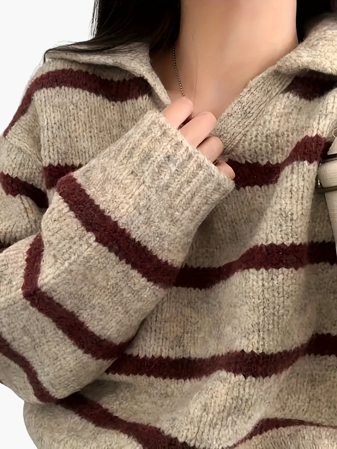 Pull-over femme style élégant à rayures larges pour automne-hiver - Image 8
