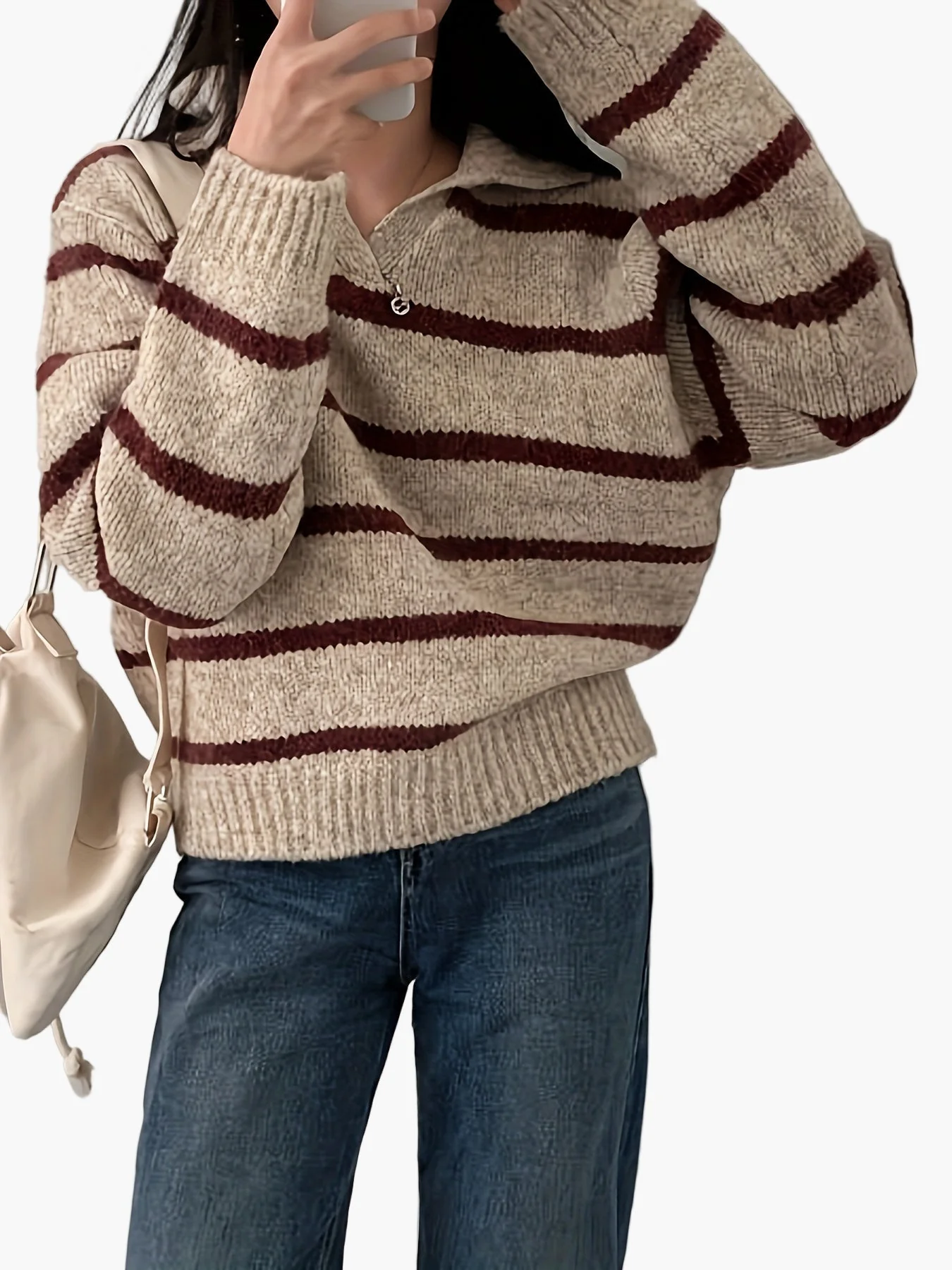Pull-over femme style élégant à rayures larges pour automne-hiver - Image 9