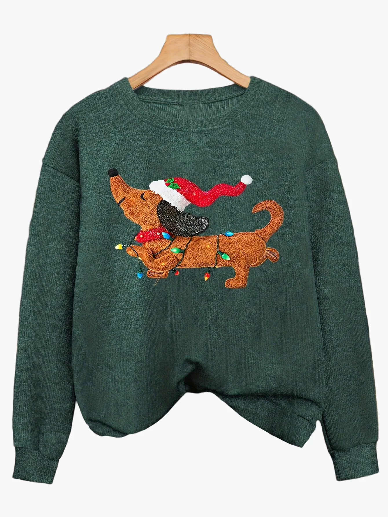 Pull-over de Noël décontracté pour femme avec chien et guirlande lumineuse, style festif - Image 2