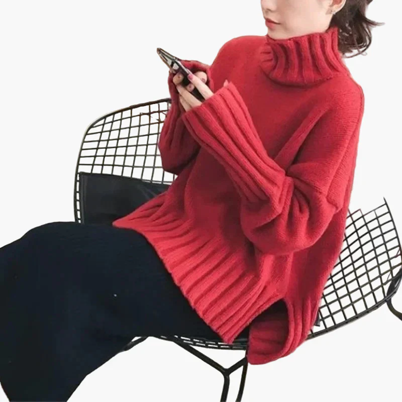 Pull oversize col montant style coréen pour femme – Idéal automne hiver, chic et décontracté - Image 2