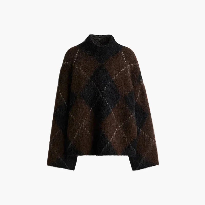 Pull oversize à motif losanges pour femme, style décontracté et tendance, idéal pour l'automne et l'hiver - Image 7