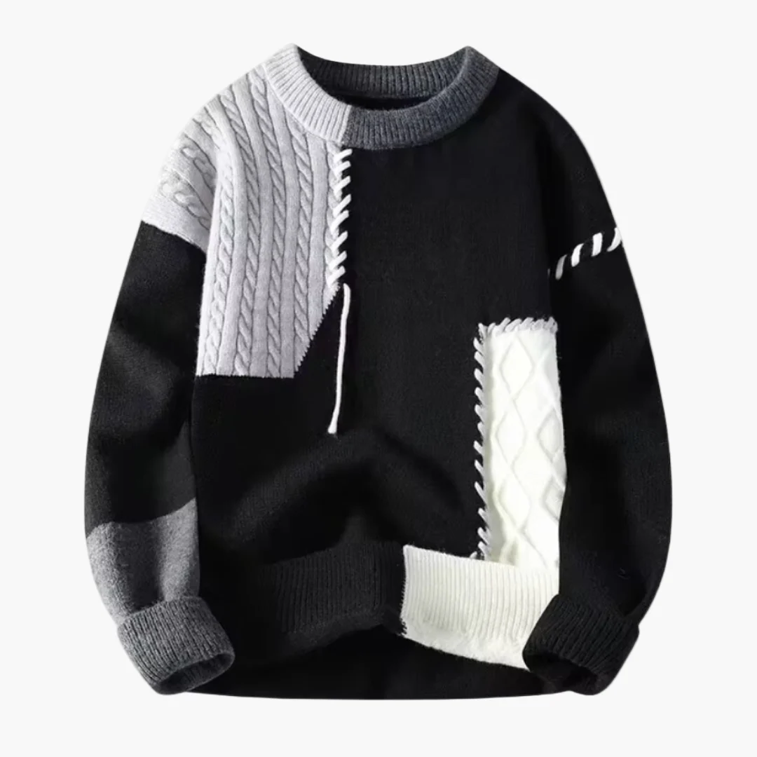 Pull patchwork style créatif pour homme – Pull d’automne-hiver décontracté tendance - Image 3