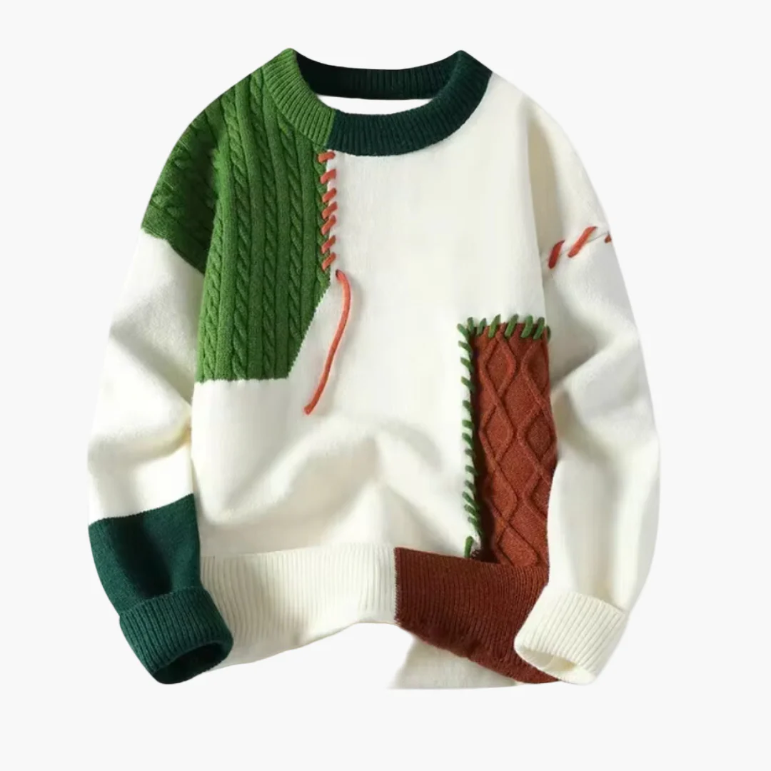 Pull patchwork style créatif pour homme – Pull d’automne-hiver décontracté tendance - Image 4