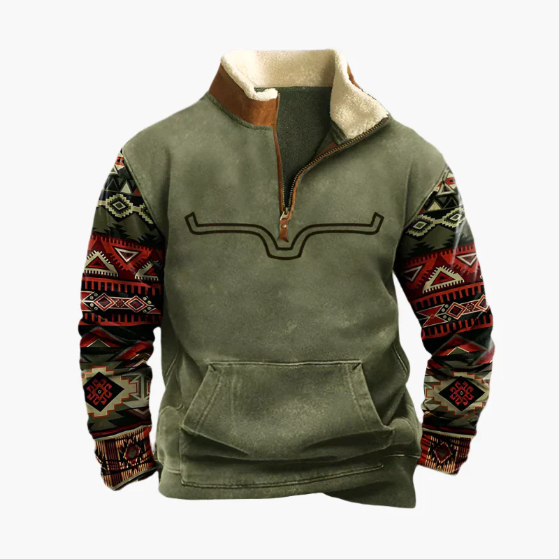 Pull polaire zippé style western pour homme – Sweat à motif ethnique manches longues, look décontracté et chaud - Image 2