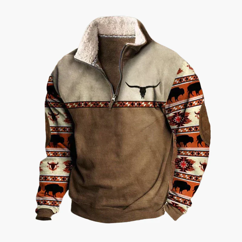 Pull polaire zippé style western pour homme – Sweat à motif ethnique manches longues, look décontracté et chaud - Image 5