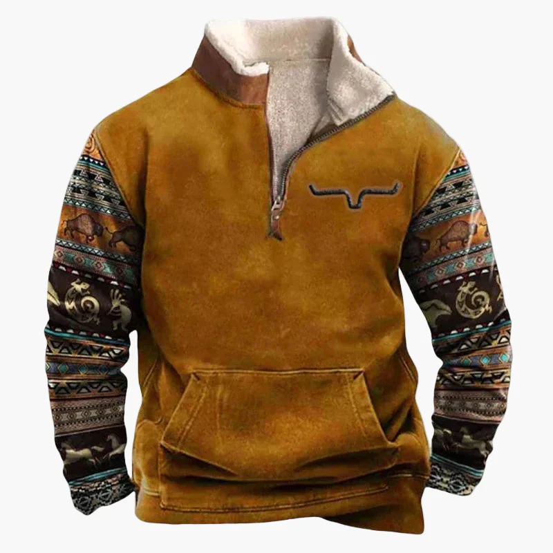 Pull polaire zippé style western pour homme, manches à motif ethnique, usage décontracté - Image 12