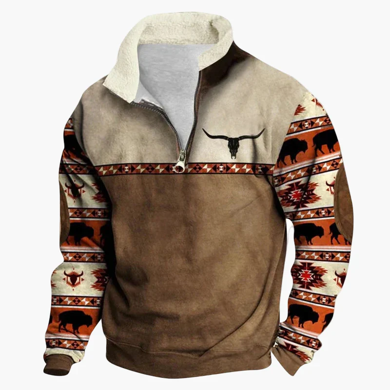 Pull polaire zippé style western pour homme, manches à motif ethnique, usage décontracté - Image 15