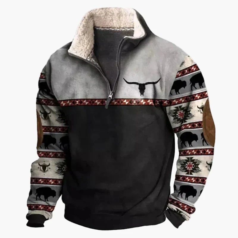Pull polaire zippé style western pour homme, manches à motif ethnique, usage décontracté - Image 19