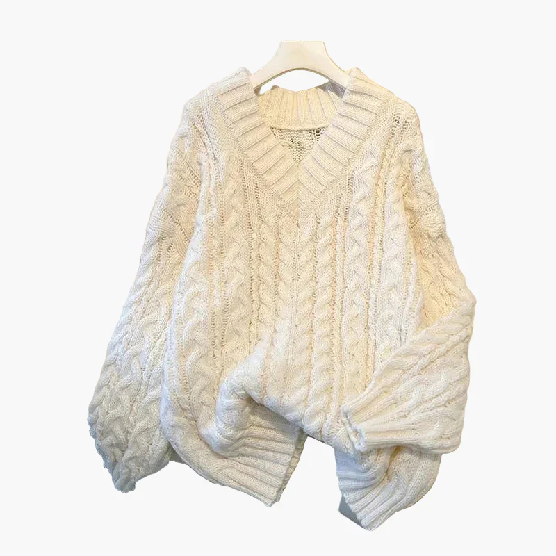 Pull torsadé col V ample pour femme, style décontracté et tendance - Image 2