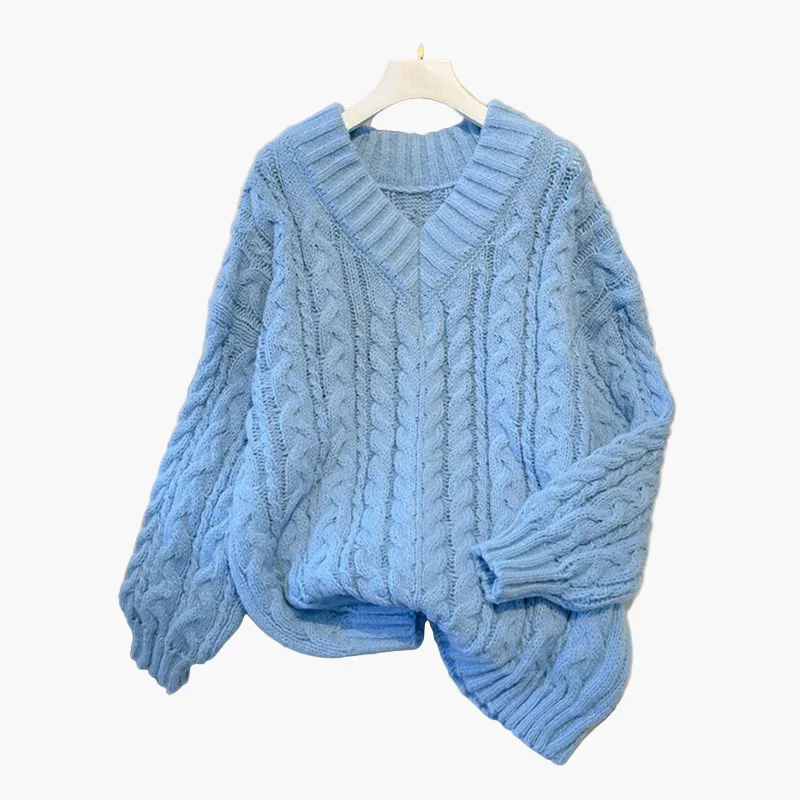 Pull torsadé col V ample pour femme, style décontracté et tendance - Image 3