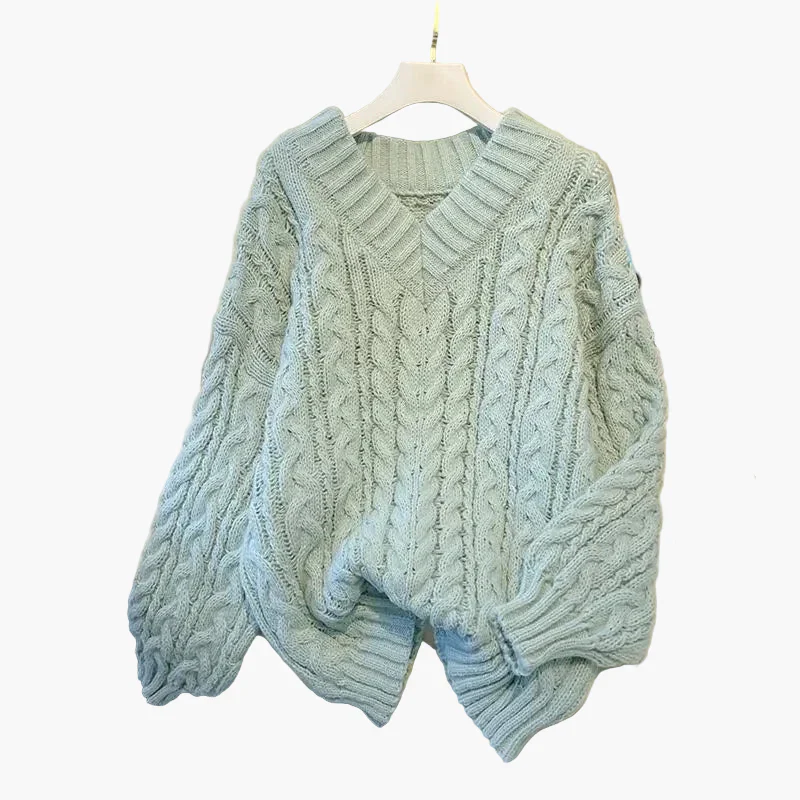 Pull torsadé décontracté femme col V style hivernal tendance - Image 2