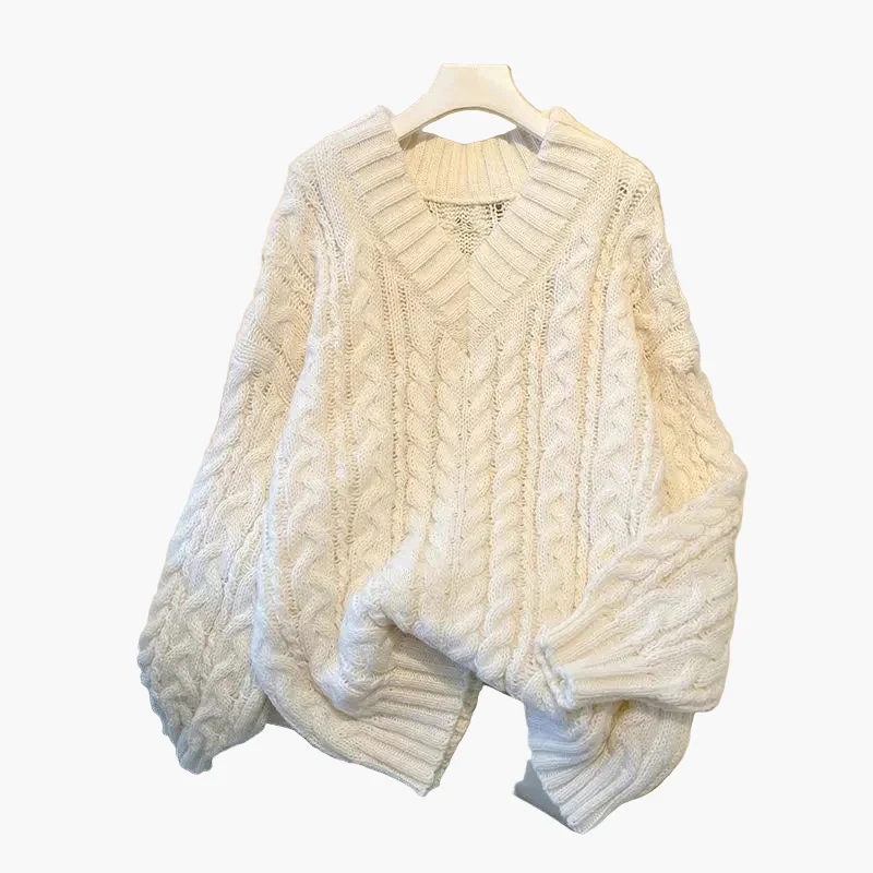 Pull torsadé décontracté femme col V style hivernal tendance - Image 3