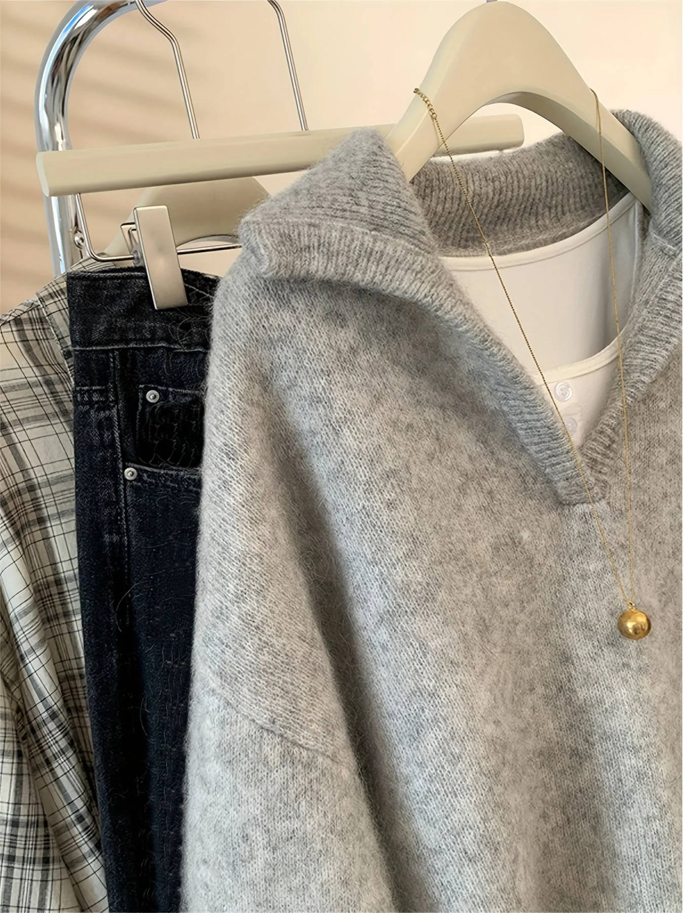 Pull vintage à col V style décontracté pour femme - idéal automne hiver - Image 4