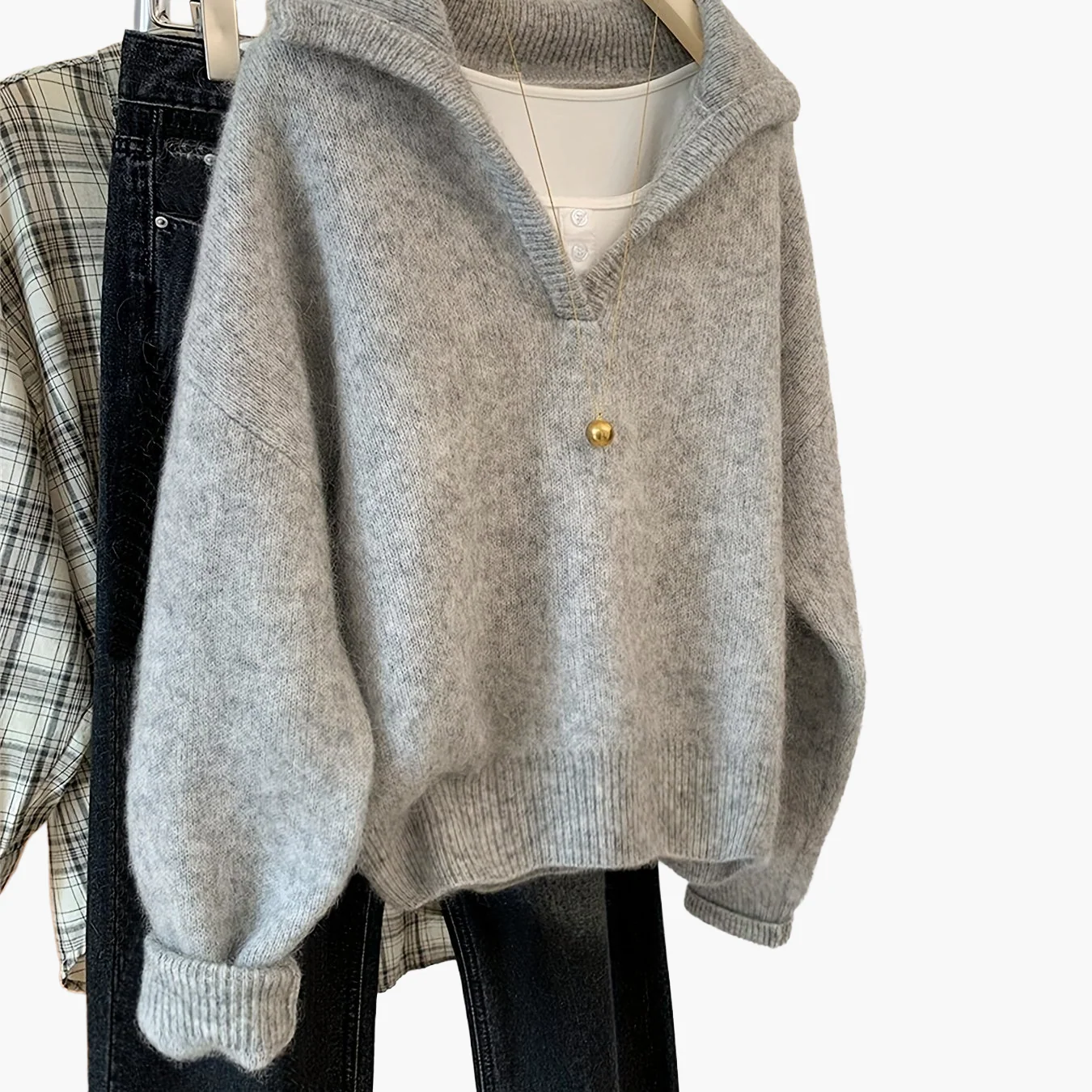Pull vintage à col V style décontracté pour femme - idéal automne hiver - Image 6