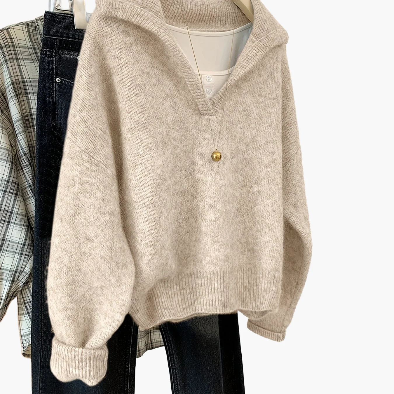 Pull vintage à col V style décontracté pour femme - idéal automne hiver - Image 7